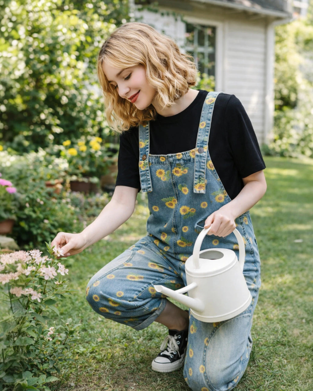 Salopette Jean Motif Printanier